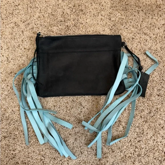 Fringe Hill Distressed Clutch Black/Turquoise - Picture 2 of 4